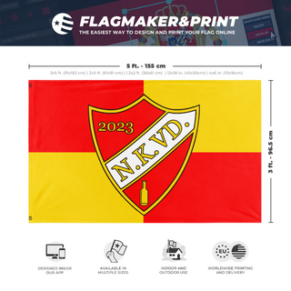 A mockup depicting custom flag specifications and measurements for 'NKVS_SPORTS flag'