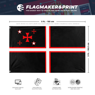 A mockup depicting custom flag specifications and measurements for 'Republic of Stewards  flag'