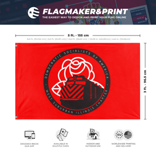 A mockup depicting custom flag specifications and measurements for 'WSILDSA flag'