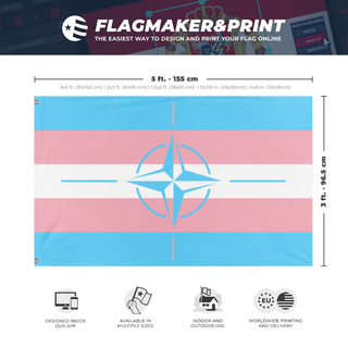 A mockup depicting custom flag specifications and measurements for 'trans nato flag'