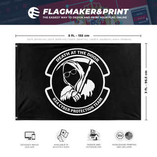 A mockup depicting custom flag specifications and measurements for '854 CPT flag'