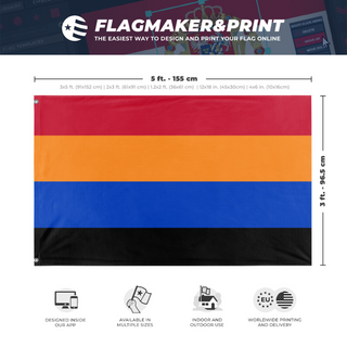 A mockup depicting custom flag specifications and measurements for 'Jonamalaia Flag'