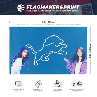 A mockup depicting custom flag specifications and measurements for 'iu flag'
