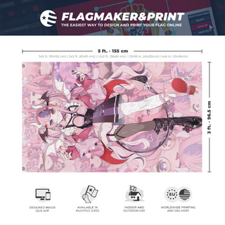 A mockup depicting custom flag specifications and measurements for 'Mouse flag'
