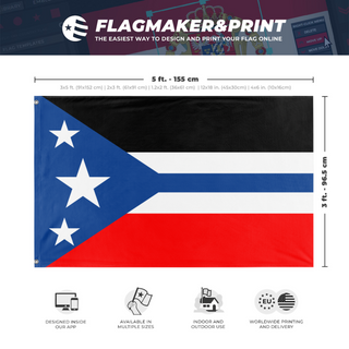 A mockup depicting custom flag specifications and measurements for 'Social Empire of Germany flag'