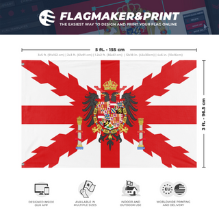 A mockup depicting custom flag specifications and measurements for 'United Theocracy of Spain flag'