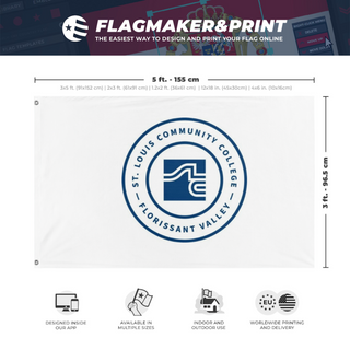 A mockup depicting custom flag specifications and measurements for 'Flo Valley flag'