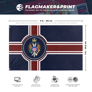 A mockup depicting custom flag specifications and measurements for 'Imperial Flag of the United States'