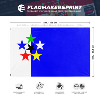 A mockup depicting custom flag specifications and measurements for 'Flags of the World'