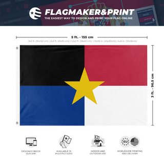 A mockup depicting custom flag specifications and measurements for 'La Mancha flag'