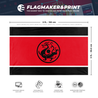 A mockup depicting custom flag specifications and measurements for 'Han Nationalist flag'
