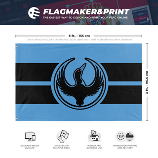 A mockup depicting custom flag specifications and measurements for 'Minnesota Rebel Loon flag'