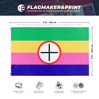 A mockup depicting custom flag specifications and measurements for 'Integrated flag'