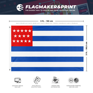 A mockup depicting custom flag specifications and measurements for 'El Salvador 1873-1912 flag'