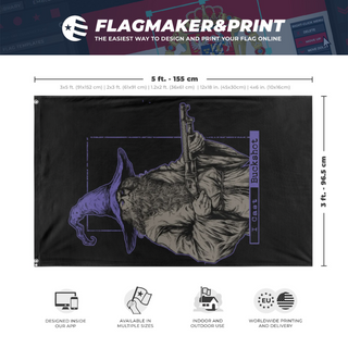 A mockup depicting custom flag specifications and measurements for 'Concept flag'