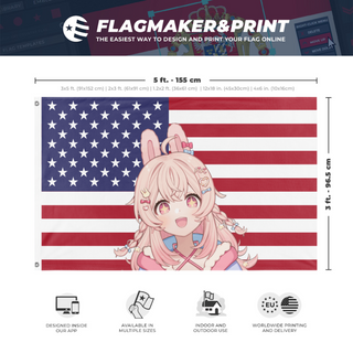 A mockup depicting custom flag specifications and measurements for 'USPIP flag'