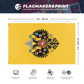 A mockup depicting custom flag specifications and measurements for 'Tsarist Russia'