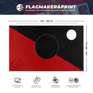 A mockup depicting custom flag specifications and measurements for 'The Nexus Union flag'