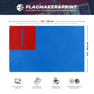 A mockup depicting custom flag specifications and measurements for 'Kingdom of Titania flag'