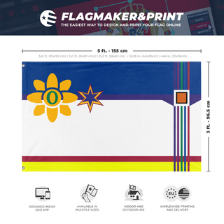 A mockup depicting custom flag specifications and measurements for 'Flag 1'