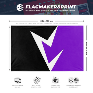 A mockup depicting custom flag specifications and measurements for 'Vril Society flag'