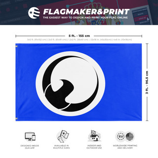 A mockup depicting custom flag specifications and measurements for 'Realmsund Nationalflagg'