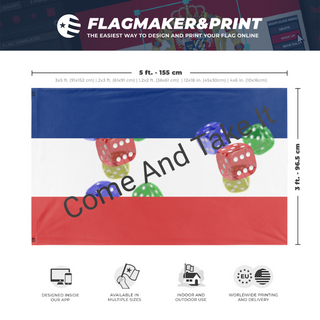 A mockup depicting custom flag specifications and measurements for 'T flag'