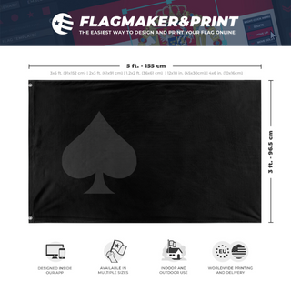 A mockup depicting custom flag specifications and measurements for 'Spade flag'