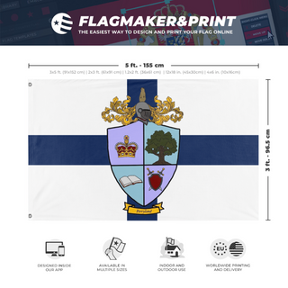 A mockup depicting custom flag specifications and measurements for 'Perryland flag'