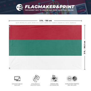 A mockup depicting custom flag specifications and measurements for 'valudia flag'