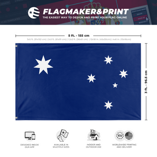 A mockup depicting custom flag specifications and measurements for 'Australian Proposal flag'