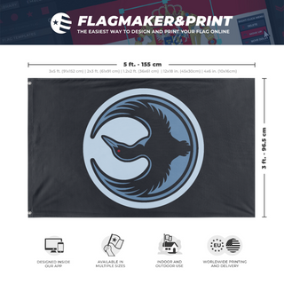 A mockup depicting custom flag specifications and measurements for 'Minnesota Rebel Alliance flag'