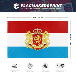 A mockup depicting custom flag specifications and measurements for 'Dutch republic flag'