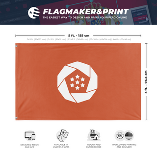 A mockup depicting custom flag specifications and measurements for 'Erusea flag'