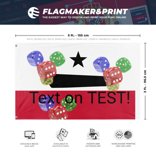 A mockup depicting custom flag specifications and measurements for 'T flag'