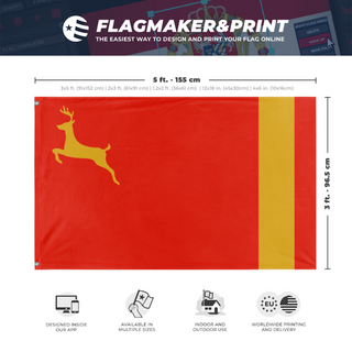 A mockup depicting custom flag specifications and measurements for 'Yuktobania flag'