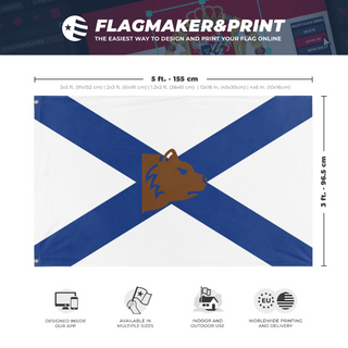 A mockup depicting custom flag specifications and measurements for 'Darolina  flag'