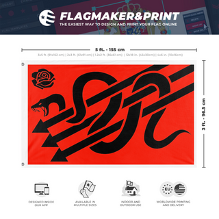 A mockup depicting custom flag specifications and measurements for 'Libertarian Socialist flag'