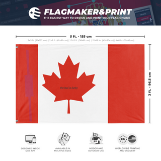 A mockup depicting custom flag specifications and measurements for 'asdrfg flag'