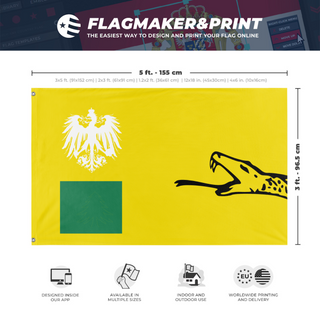 A mockup depicting custom flag specifications and measurements for 'cbn flag'