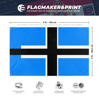 A mockup depicting custom flag specifications and measurements for 'yui flag'