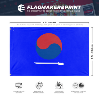 A mockup depicting custom flag specifications and measurements for 'hdsawq flag'