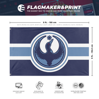 A mockup depicting custom flag specifications and measurements for 'MN_LOON flag'