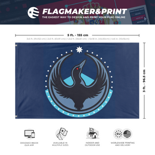 A mockup depicting custom flag specifications and measurements for 'Minnesota Rebel Loan with Stars flag'