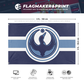 A mockup depicting custom flag specifications and measurements for 'MN_LOON flag'