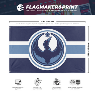 A mockup depicting custom flag specifications and measurements for 'MN_LOON flag'
