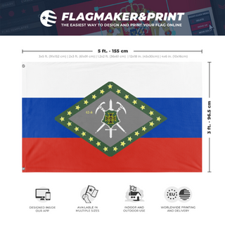 A mockup depicting custom flag specifications and measurements for '42nd Separate Mountaineering Rifle Brigade flag'