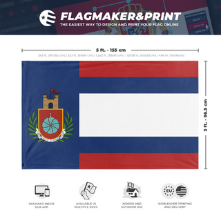 A mockup depicting custom flag specifications and measurements for 'Erandian Flag'