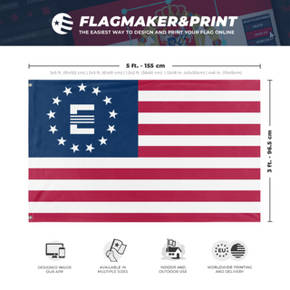 A mockup depicting custom flag specifications and measurements for 'Enclave States of America flag'