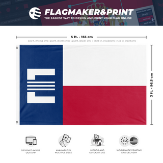 A mockup depicting custom flag specifications and measurements for 'Texan Enclave flag'